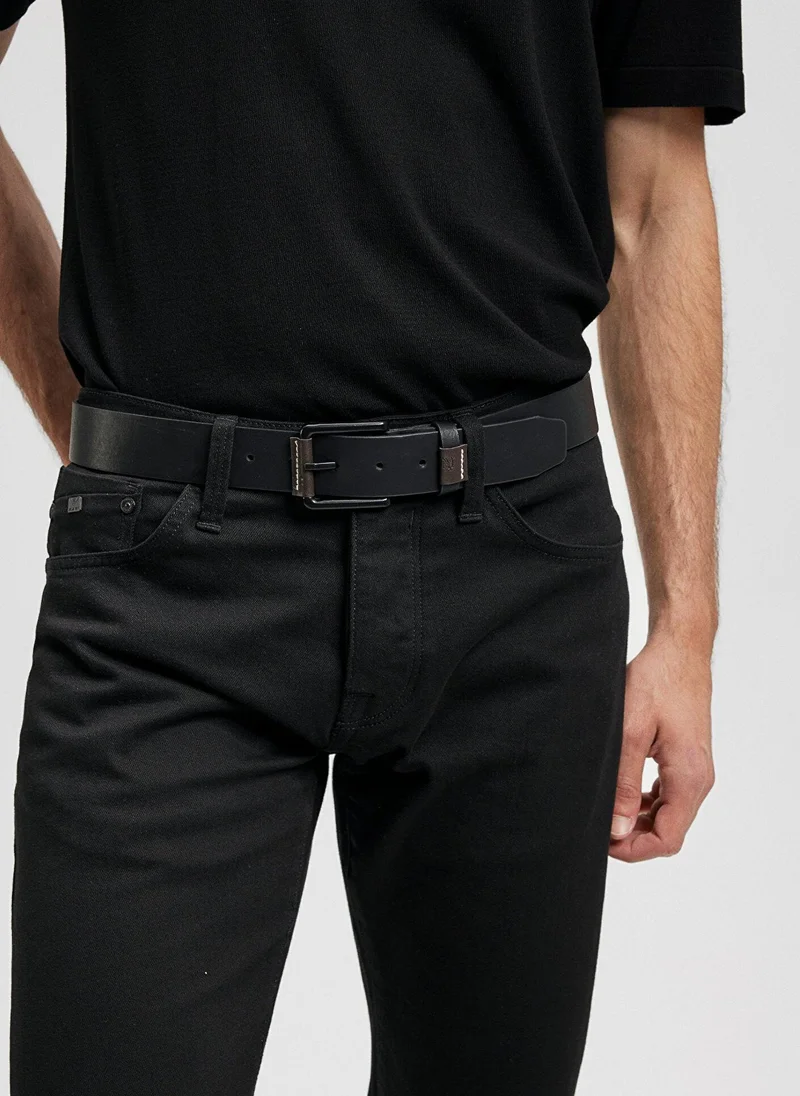 مافي Black Faux Leather Belt